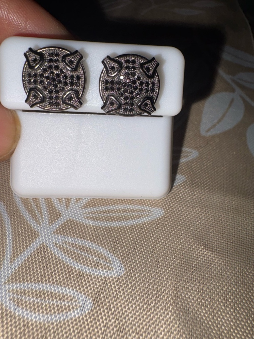 Black Pavé Round Stud Earrings with Accent Points - Women Jewelry